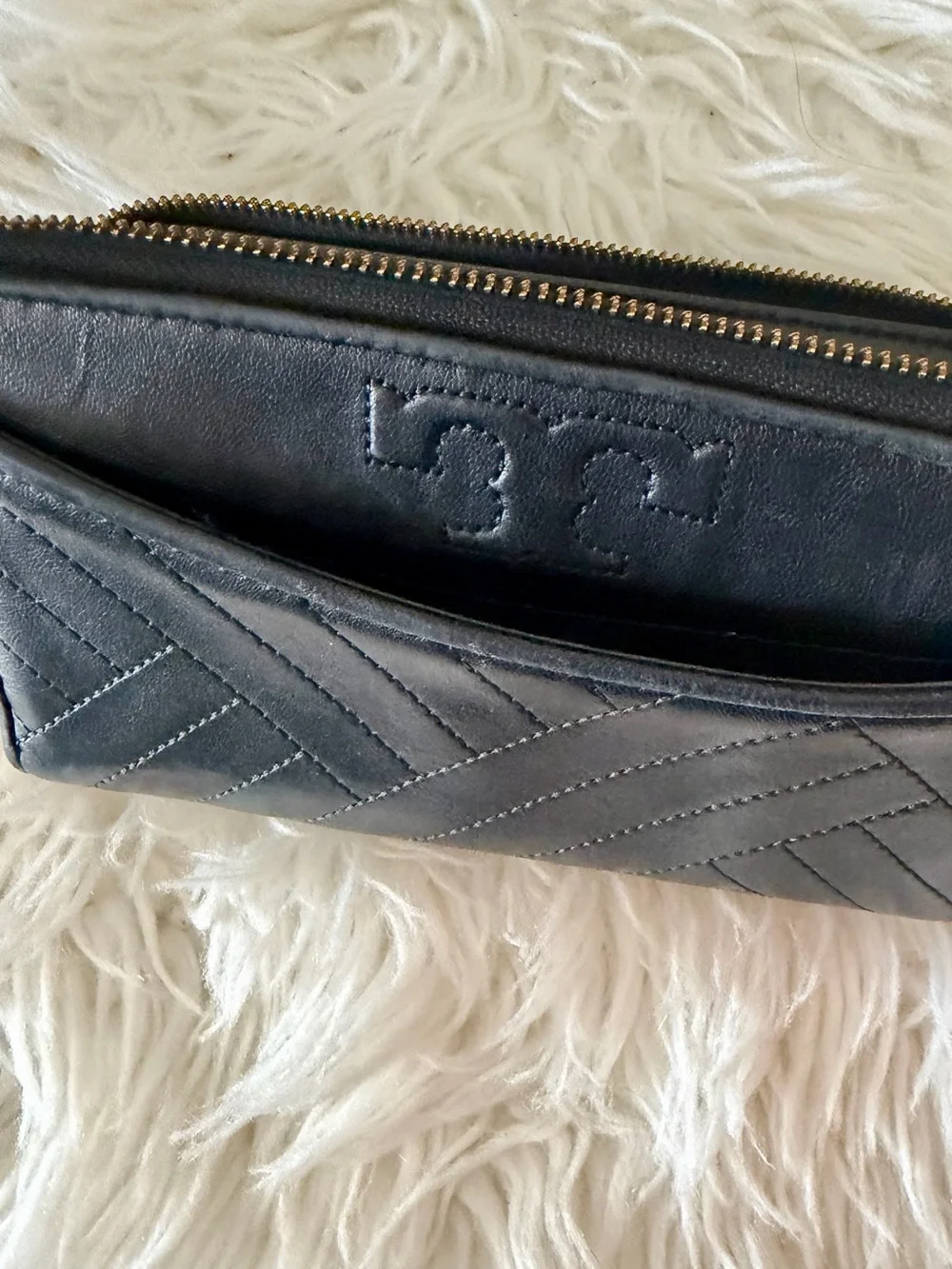 Tory Burch Black Quilted Leather Zip Around Continental Long Wallet